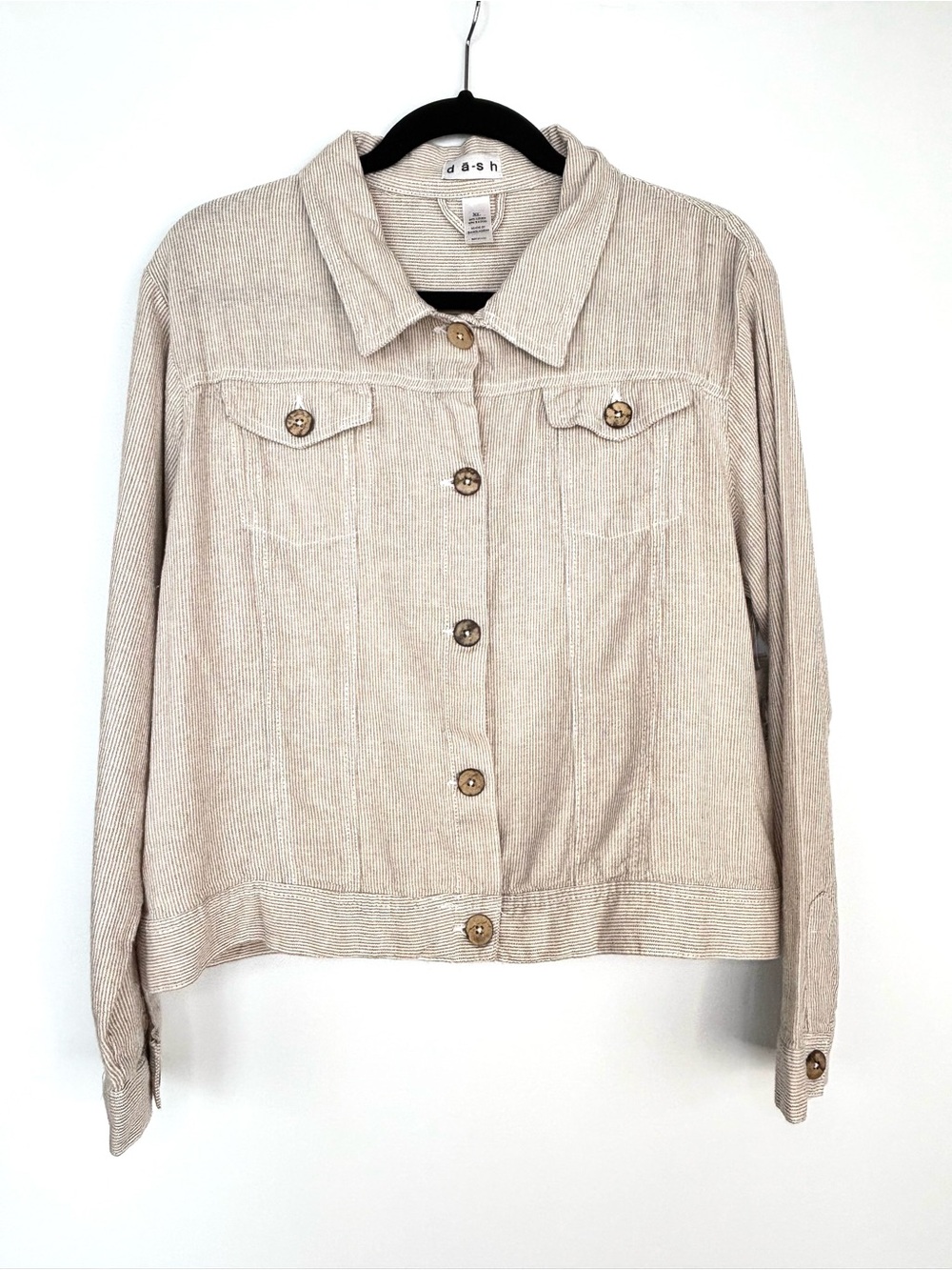 Dā-sh Linen Beige Tan‎ Striped Button-Front Lightweight Summer Jacket XL NWT